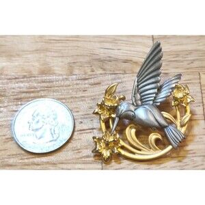 Vintage Jewelry Signed J.J Jonette Hummingbird Pin Brooch.